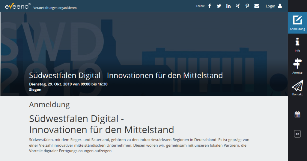 Anmeldung Eveeno für die Veranstaltung Südwestfalen Digital